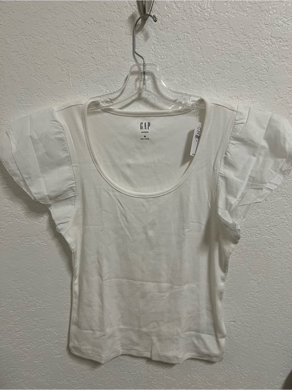 GAP White Flutter Sleeve Scoop Neck ribbed top
